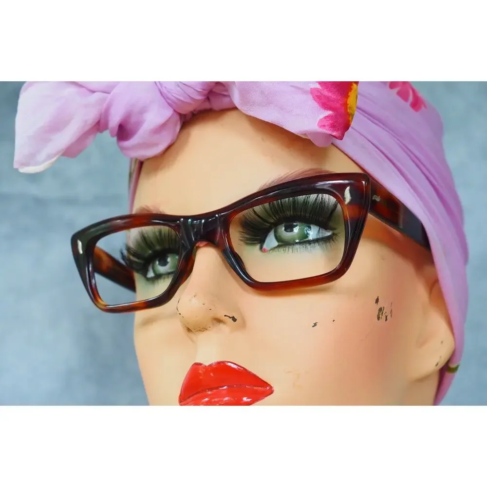 Vintage Cateye Eyeglasses 1960s Made In France ebony Rockabilly pin up Retro